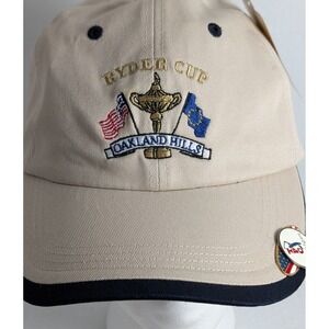 Ryder Cup Oakland Hills Adjustable Hat Cap AHEAD Beige Golf USA Europe New
